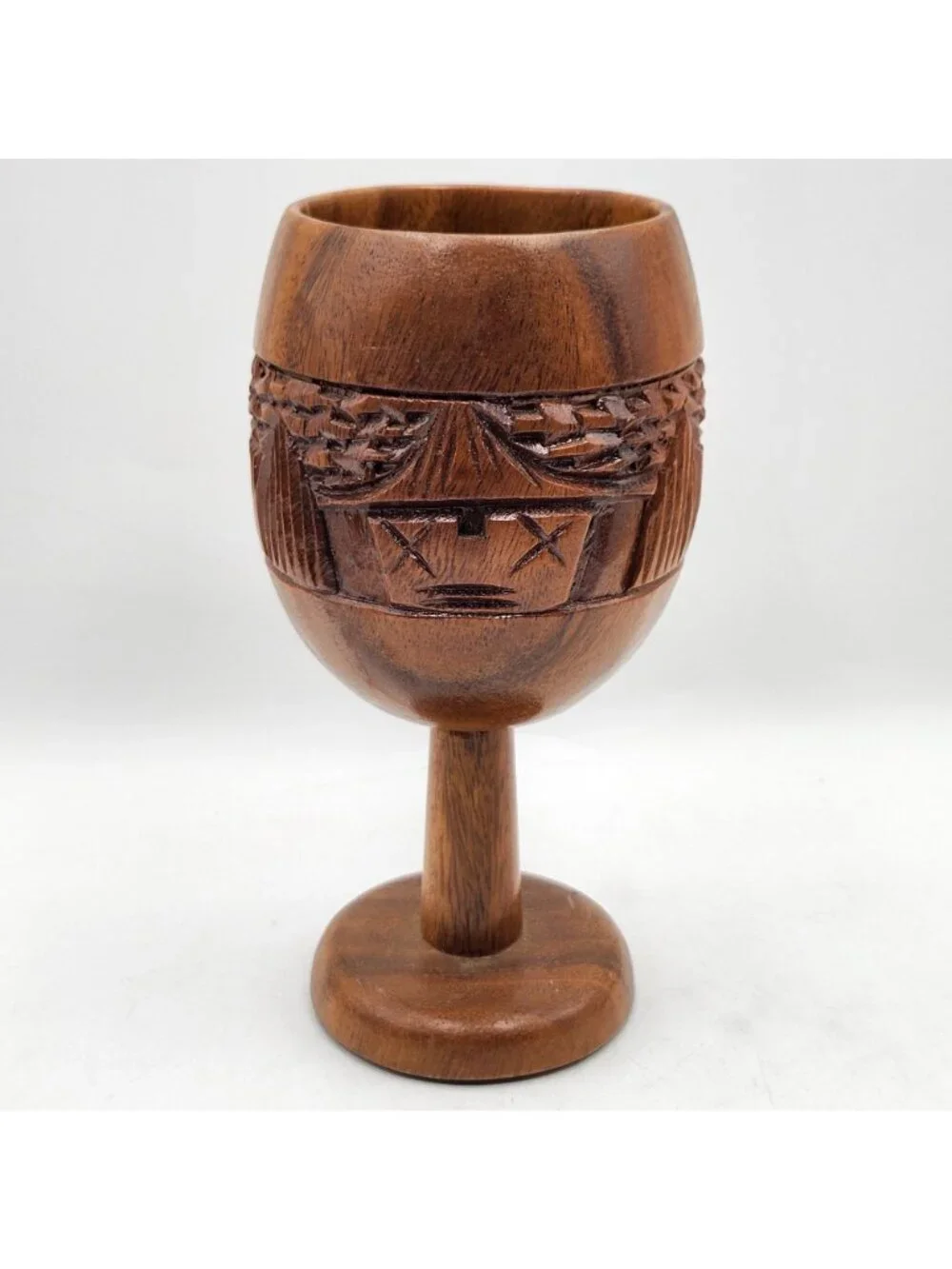 Hawaii Monkey Pod Goblet Hawaiian Tiki Hut Mug Hand Carved 8in Tall